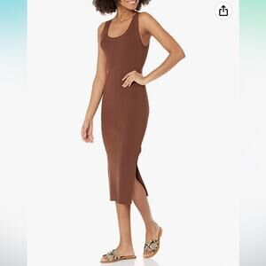 Chocolate Brown Ribbed Midi Sleeveless Dress